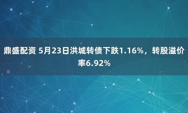 鼎盛配资 5月23日洪城转债下跌1.16%，转股溢价率6.92%