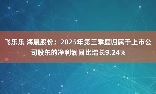 飞乐乐 海晨股份：2025年第三季度归属于上市公司股东的净利润同比增长9.24%
